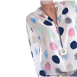 Плюс Размеры в горошек блузка с принтом Для женщин Sexy V шеи длинным рукавом офисная рубашка свободные топы 2018 лето-осень блузки Blusas