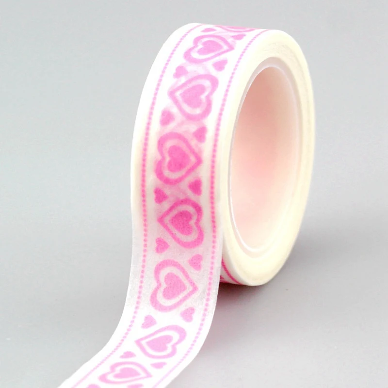 2PCS/lot 1.5cm*10m/roll cute pink heart washi tape DIY decoration
