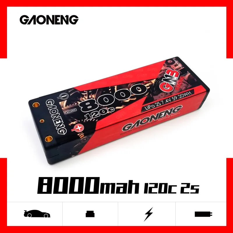 

Gaoneng GNB 8000mAh 2S 7.4V 120C Hardcase LiPo Battery pack with Deans T XT60 XT90 or EC5 Plug for 1:10 1/10 RC Car RC Boat