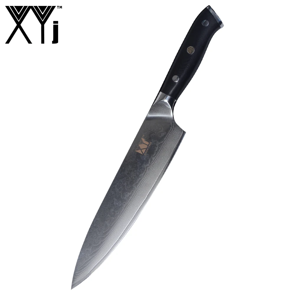 XYj Damascus Knife 8 inch Professional Chef Knife Top Grade G10 Handle Beauty Pattern Blade VG10 Damascus Steel Kitchen Knives XYj Damascus Knife 8 inch Professional Chef Knife Top Grade G10 Handle Beauty Pattern Blade VG10 Damascus Steel Kitchen Knives