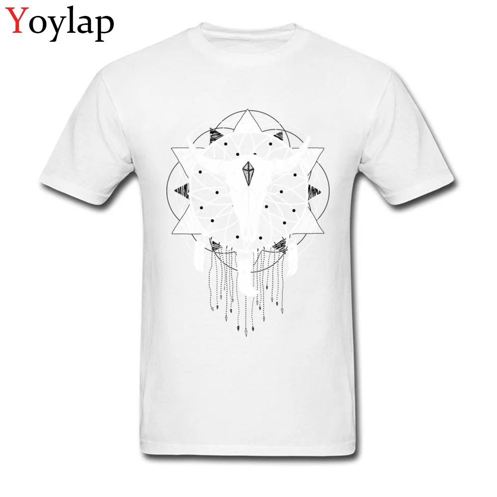 Funny Casual Tops Shirt Crew Neck Summer 100% Cotton Short Sleeve T-Shirt for Men Dreamcatcher Printed On Tee-Shirts white