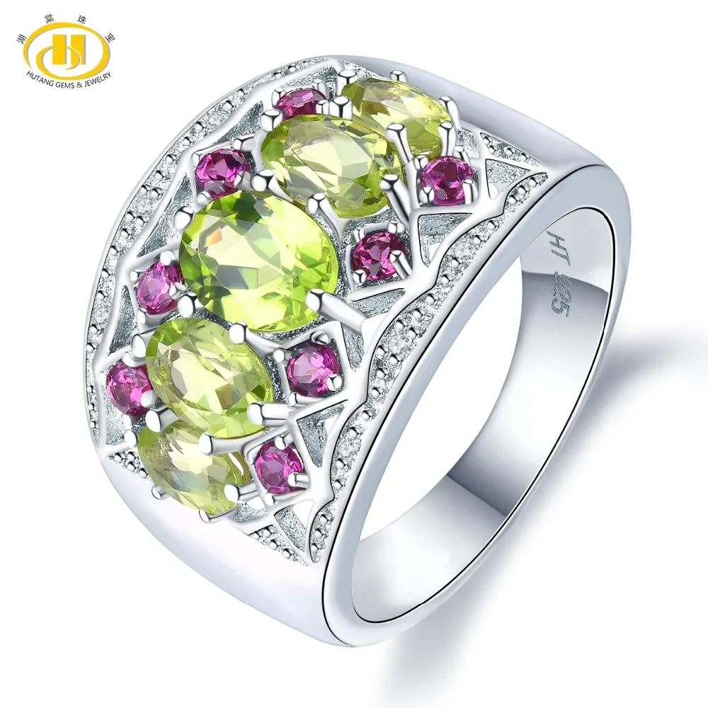 Hutang Natural Peridot Women's Ring Garnet Solid 925 Sterling Silver Rings Fine Green Gemstone Bridal Jewelry Gift New Arrival Hutang Natural Peridot Women's Ring Garnet Solid 925 Sterling Silver Rings Fine Green Gemstone Bridal Jewelry Gift New Arrival