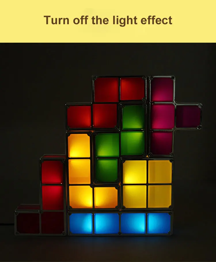 Lâmpada de Mesa Torre do Bebê Luz da Noite Cores Faça Você Mesmo Tetris Quebra-cabeça Luz Empilhável Led Bloco Constructible Retro Jogo Colorido Tijolo Brinquedo 7 26 led lâmpada de mesa bloco constructible luz