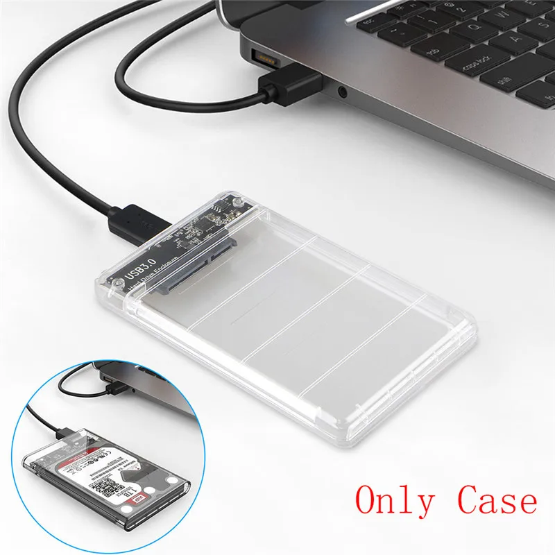 Transparent 2.5inch SATA USB 3.0 HDD Hard Drive External Enclosure SSD Disk Box Case With LED for win 2000/xp/7/8/10 or above