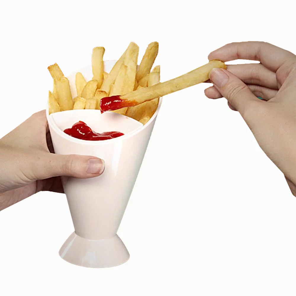 

French Fries Bowl Chip Cone Salad Dipping Cup Potato Tool Tableware 2 in 1 Detachable Durable French Fry Bowls