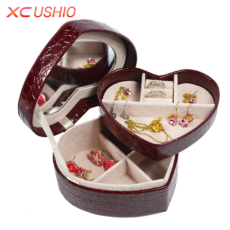 Heart Shape Jewelry Display Box Crocodile Pattern PU Leather Jewellery Storage Organizer Detachable Casket|jewellery storage|jewellery koreajewellery