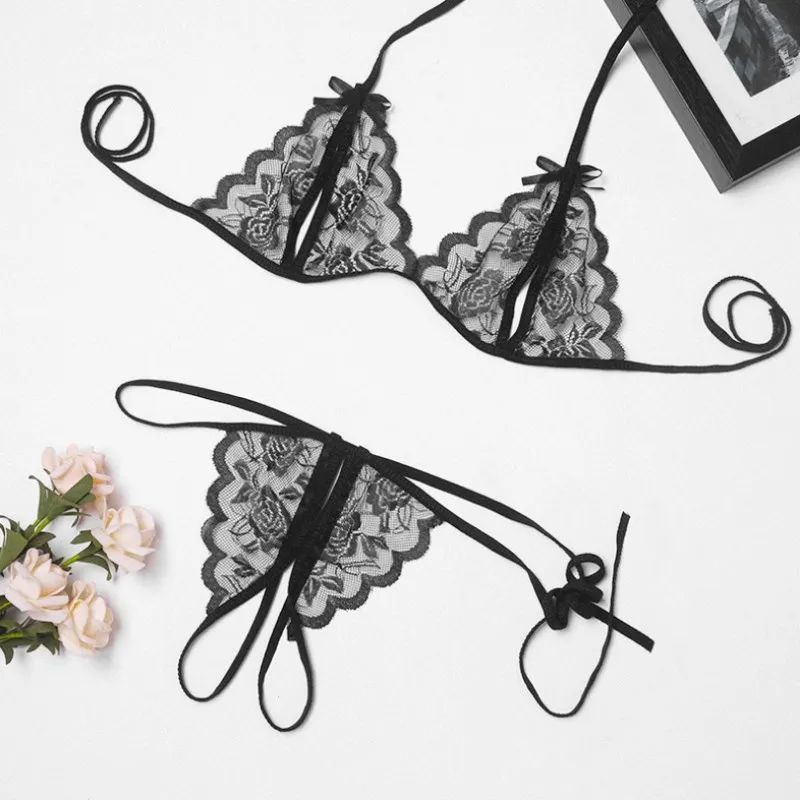 

Hot Lace Sexy Bra Set Push Up Seamless Embroidery Bralette Open Crotch Erotic Lingerie Plus Size Transparent Women Underwear Set