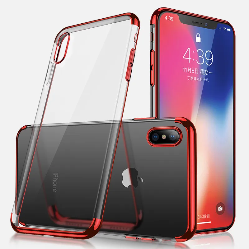 

For iphone XS XR XS MAX TPU Soft Plating Frame Transparent Back on 5 5s se 6 6s plus Silicone plating Case for iphone 7 8 plus