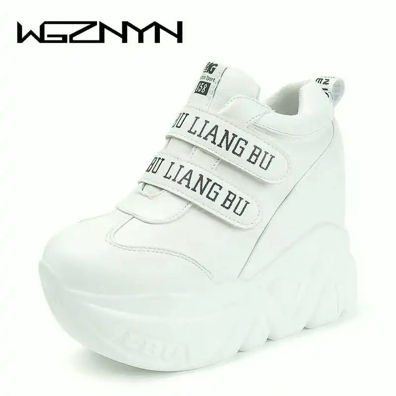 US $19.59 Wgznyn Spring Autumn 12 Cm Super Hihg Wedge Shoes Woman Sneakers Female Casual Shoes Hook Loop Comfortable Platform Sneaker W05