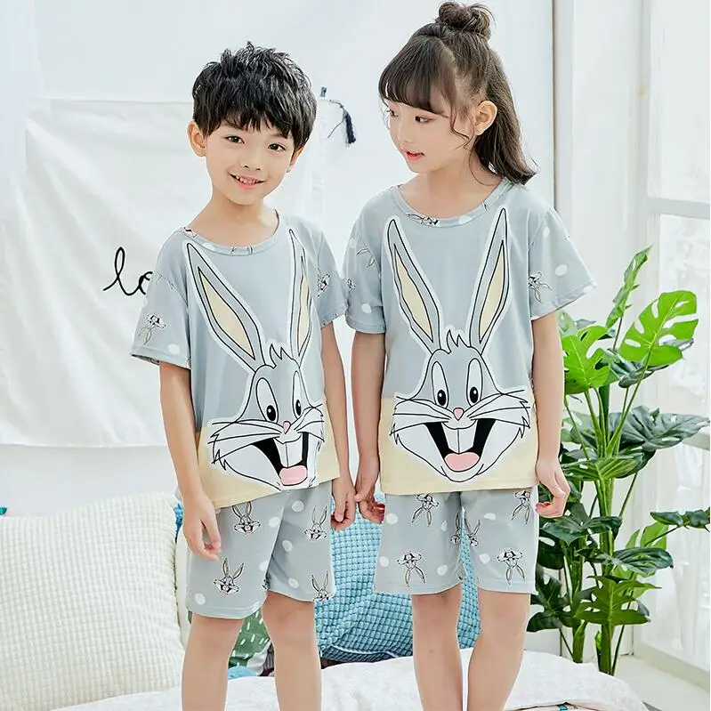 

Children's pajamas set summer short sleeved boy pyjamas girls cute cartoon home cloth big children's sleepwear set kids pajamas