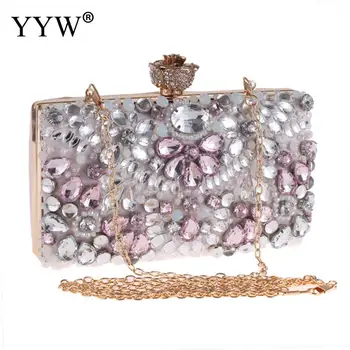 

YYW Bags 2018 Diamonds Fashion Evening Clutch Women Chain Sling Shell Bags Party Wedding Crossbody Bags Small Purse Clutch