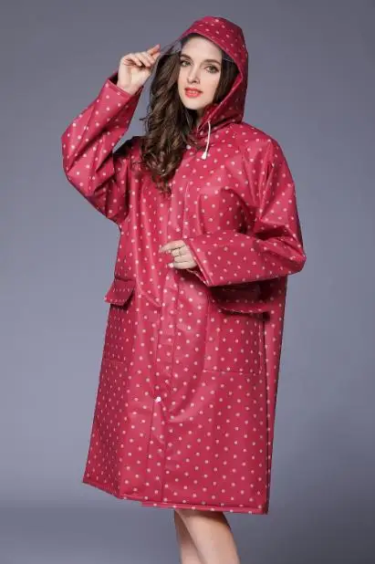 Мода и индивидуальность Прекрасный горошек длинный EVA непромокаемый плащ с капюшоном Открытый Женский дождевик/куртка - Цвет: Красный