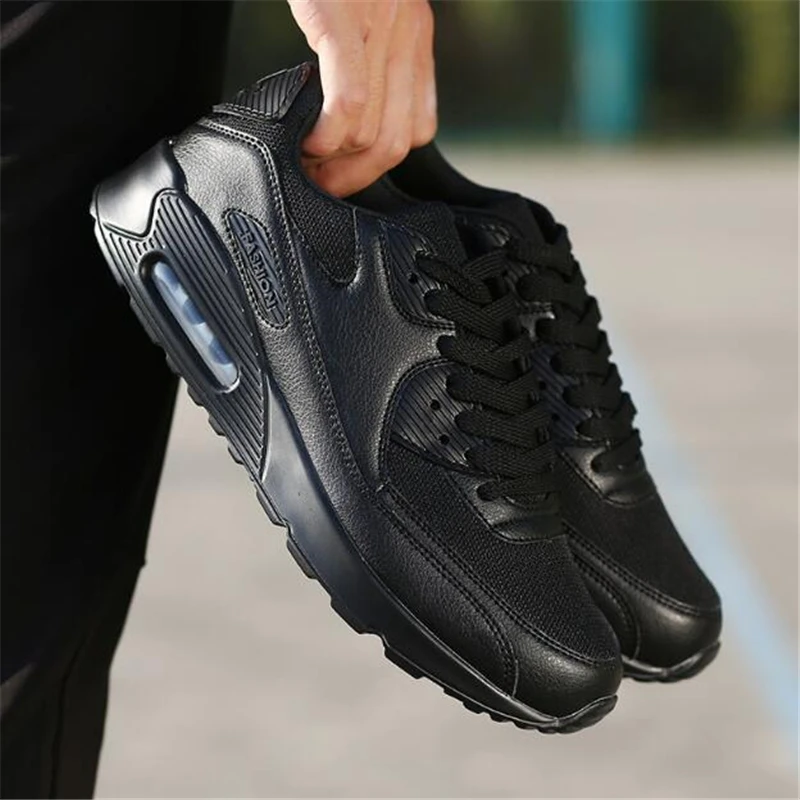 

2018 Autumn PU Leather Sneakers Men Black Breathable Mesh Casual Shoes for Male White Air Cushion Shoes Unisex Outdoor Footwear