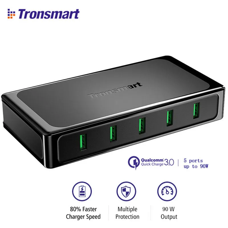 

Tronsmart 5 Ports USB Phone Charger with Quick Charge 3.0 Quick Charging Carregador Desktop Charger for iOS Android Phone U5TF