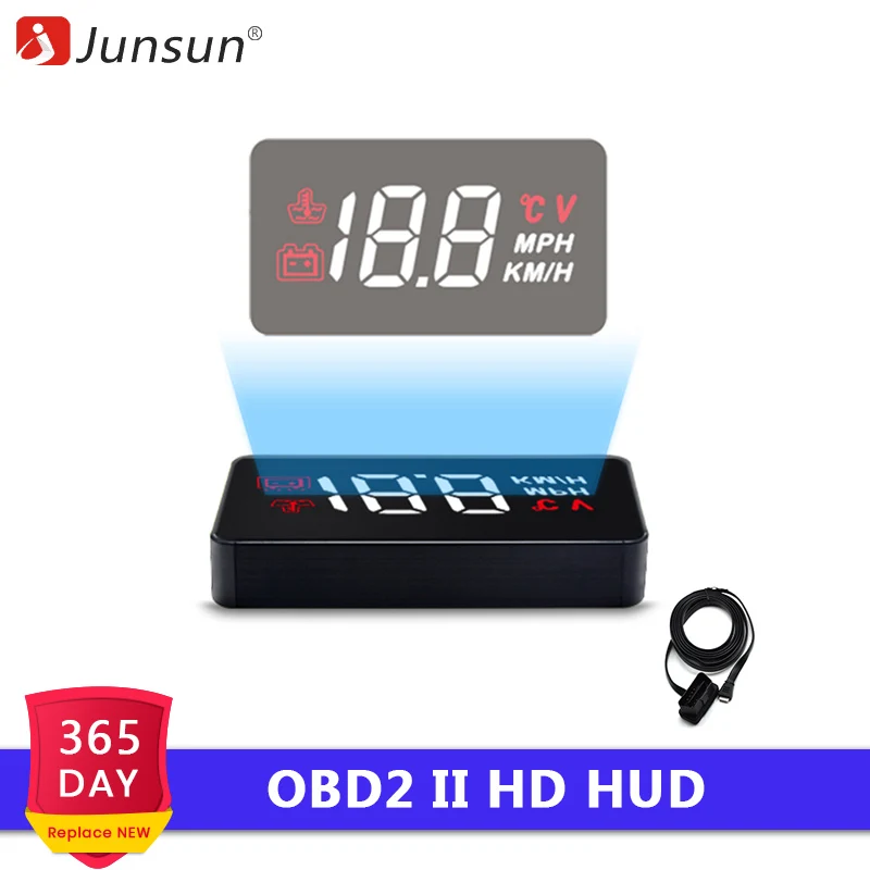 

Junsun A100 HUD Head Up Display 5.5'' OBD2 II EUOBD Car speed Projector Windshield Overspeed Alarm Electronic Voltage Warning