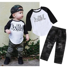 Одежда для детей; Осенняя футболка с буквенным принтом для мальчиков; джинсовые штаны; Спортивный костюм; топы с длинными рукавами для маленьких детей; джинсовые комплекты одежды
