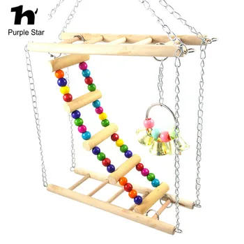 

Purple Star Wood Bird Swing Stand Bridge Parrot Toys Bell Perch Chewing Claw Grinding Ladder Parrot Supplies Cage Pendant Decor