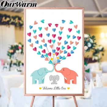 

OurWarm DIY Guest Book Kids Birthday Decor Elephant Signature Canvas Painting Lovn Baby Shower Dee Heart Paper Card Sigcoration