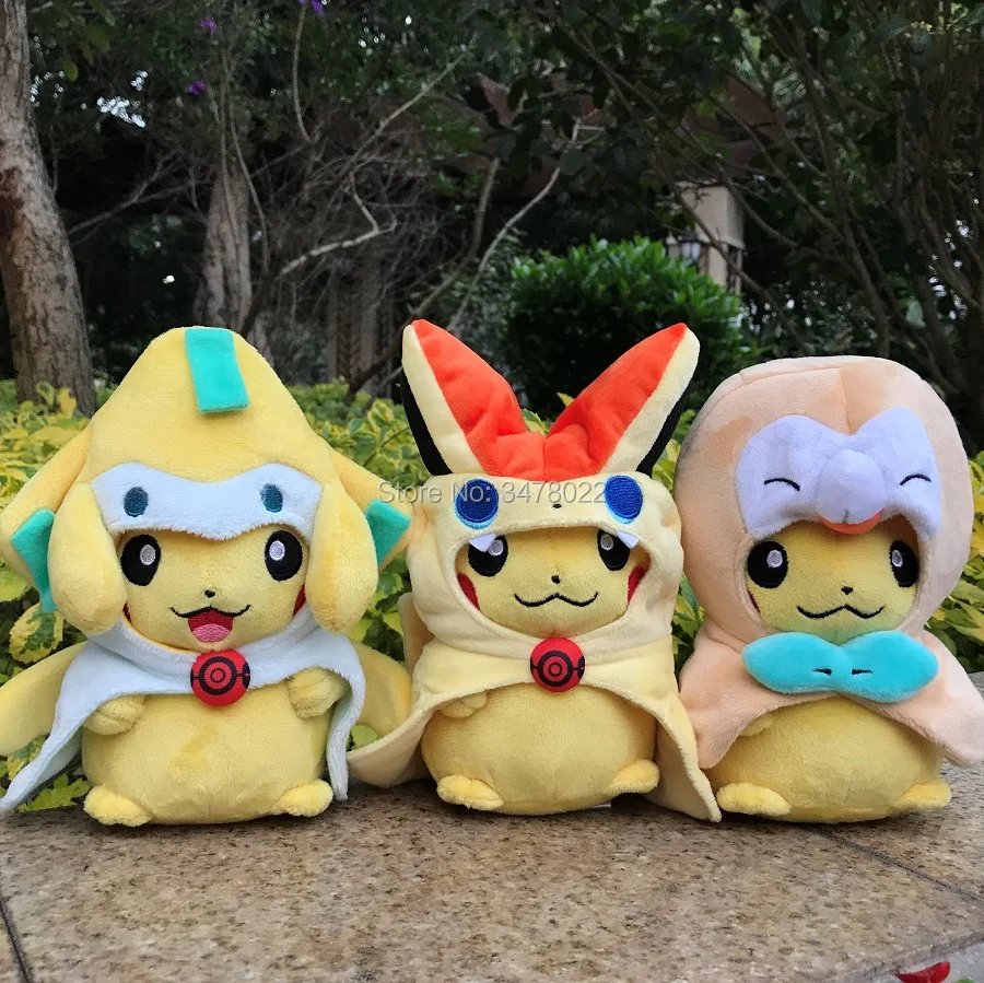 

Cosplay Pikachu Plush Toys Rowlet Jirachi Victini Cloak Poncho Lovely Stuffed Animal Doll Kids Gift