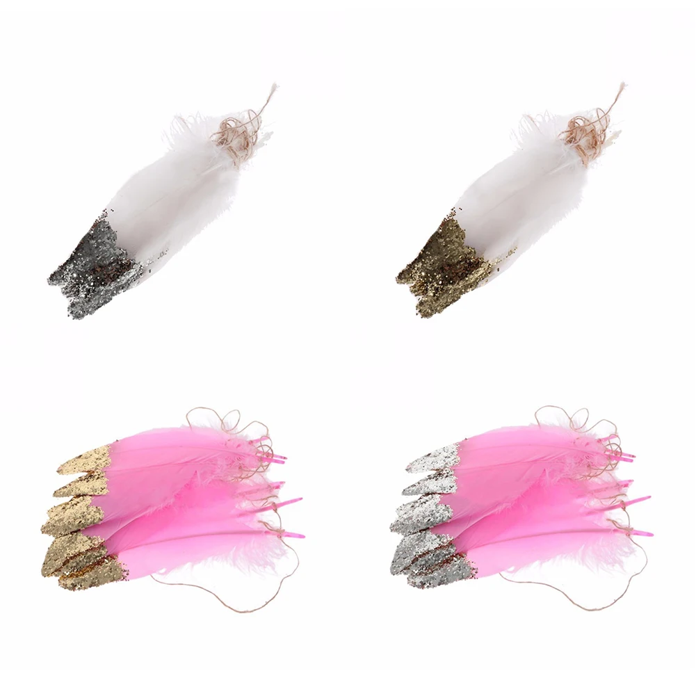 

13pcs 2M Feather Banner White Feather With Gold Glitter Powders Wedding Garlands Banners Birthday DIY Home Decor Room Ornaments