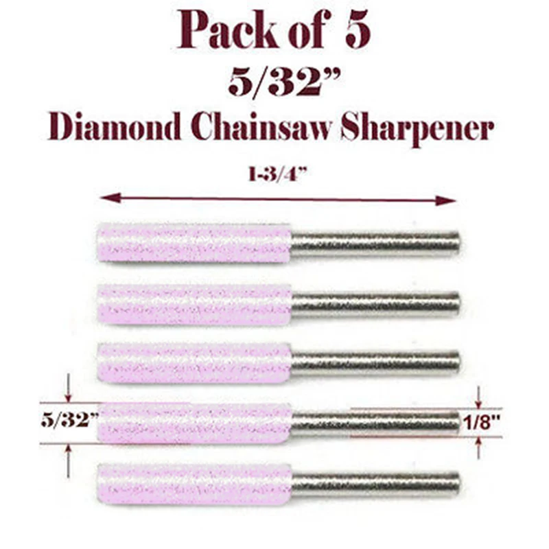 

5pcs Set 5/32" Diamond Chainsaw Sharpener Burr Stone Round File for Craftsman