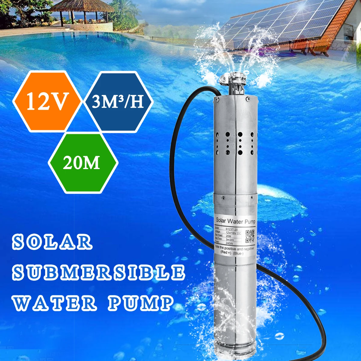 

12V 3m3/h Brushless Stainless Steel Solar Screw Submersible Water Pump Agriculture Farm for Deep Well Home Water Supply