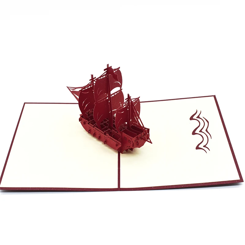  Sailboat Model 3D Pop UP Card Birthday with envelope sticker laser cut invitation Greeting Card pos - 32878875505