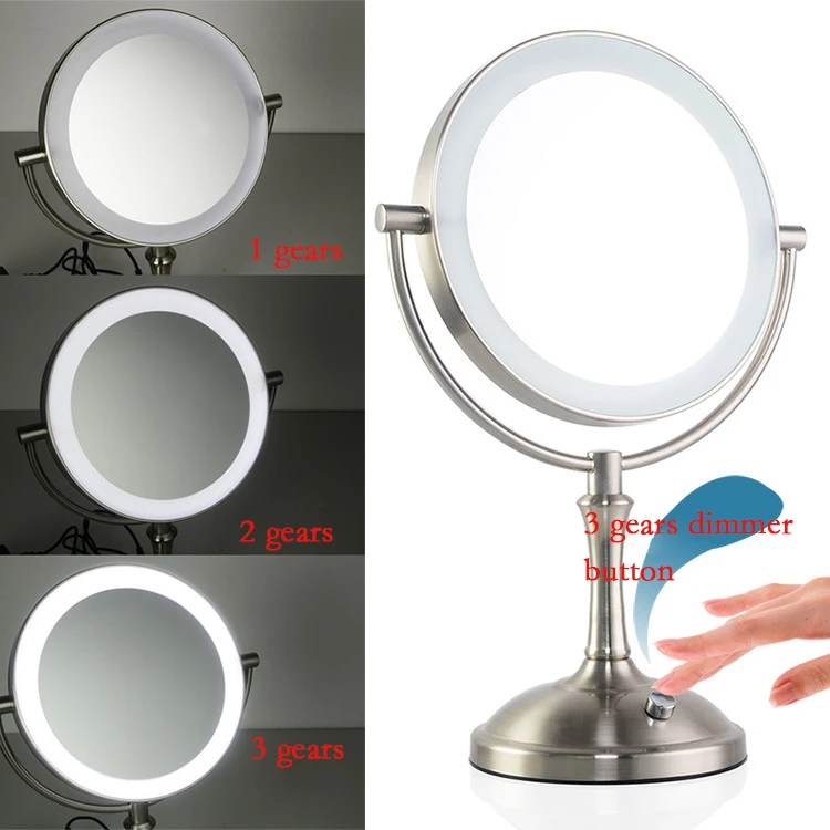 

Brushed nickle 8 Inch Makeup Mirror 2-Face Metal Mirror 3X 5X 10X Magnifying Cosmetic Mirror LED Lamp Adjust the Brightness