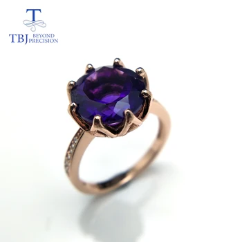 

TBJ,Royal Ring with natural african amethyst in fine Jewelry 925 sterling silver rose color women girls as Christmas gift