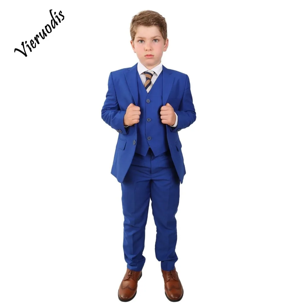 122-1    Page Boy Royal Blue Suit Italian Wedding Prom 3 Piece Boys Saks Blue Suits