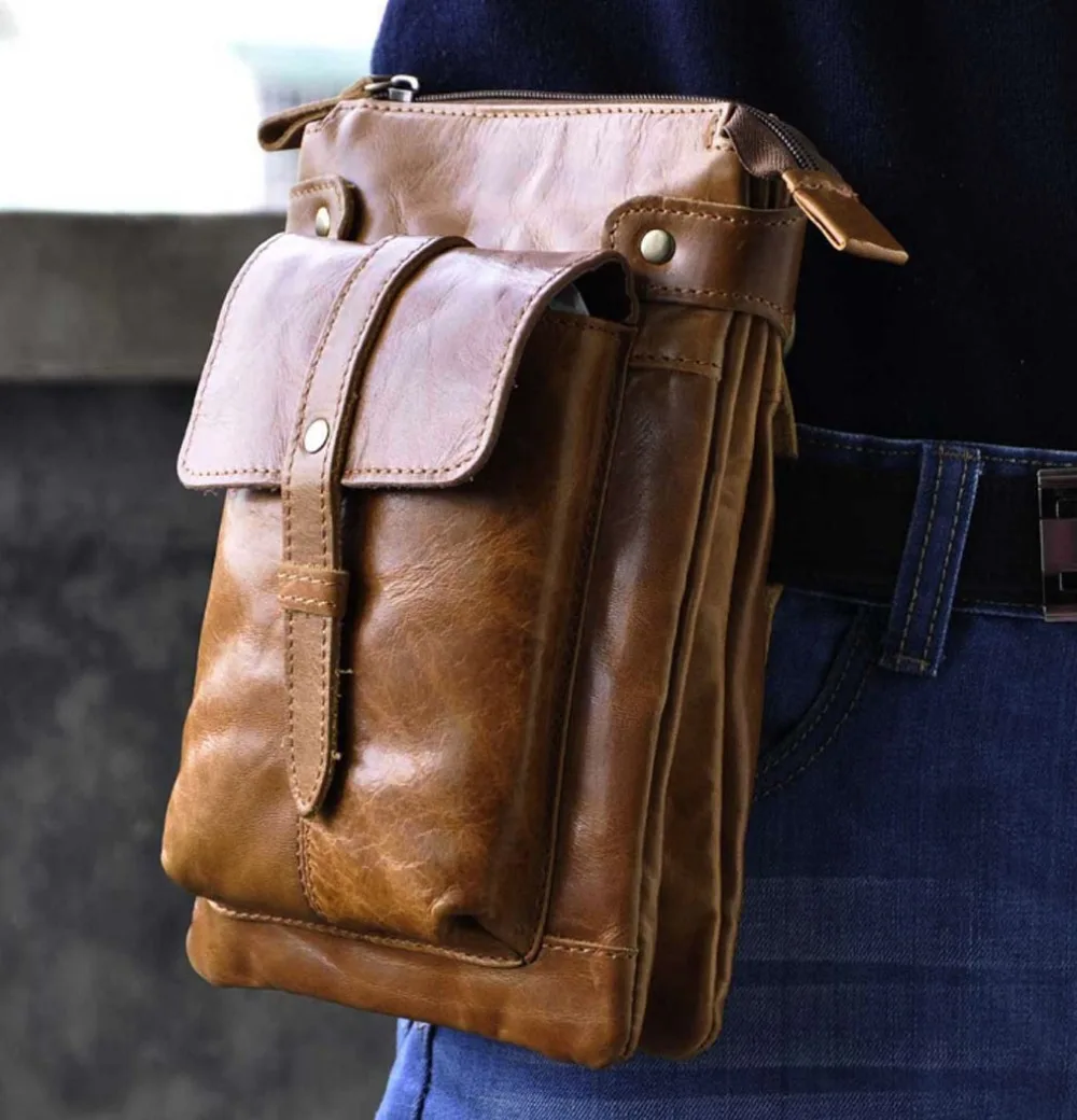 

Men's Genuine Leather Cowhide Fanny Waist Pack Cell/Mobile Phone Purse Belt Hip Bum Cross Body Shoulder Bags DropShipping