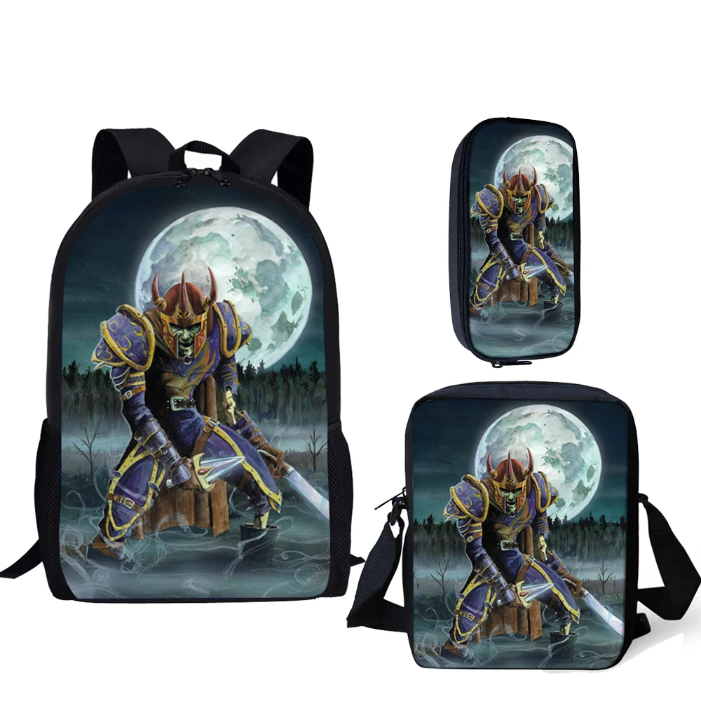

INSTANTARTS Boy Casual Softback 3pcs Set Backpack 3D World of Warcraft Game Kid Schoolbag 3D Print School Student Large Rucksack
