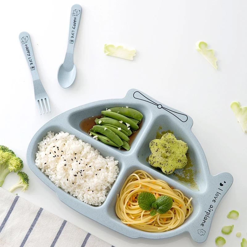 TUUTH Cute Children Tableware Set Rabbit Airplane Shape Dishes 3 Sets of Plates Fork Spoon Dinner Plates for Child Baby B8