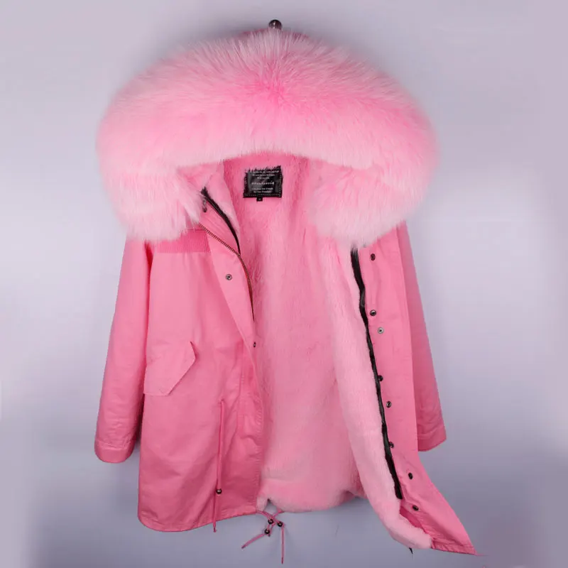 MaoMaoKong/куртка из натурального Лисьего меха; пальто с капюшоном и воротником из натурального Лисьего меха; короткая парка; Длинная белая зимняя куртка - Цвет: Color 22