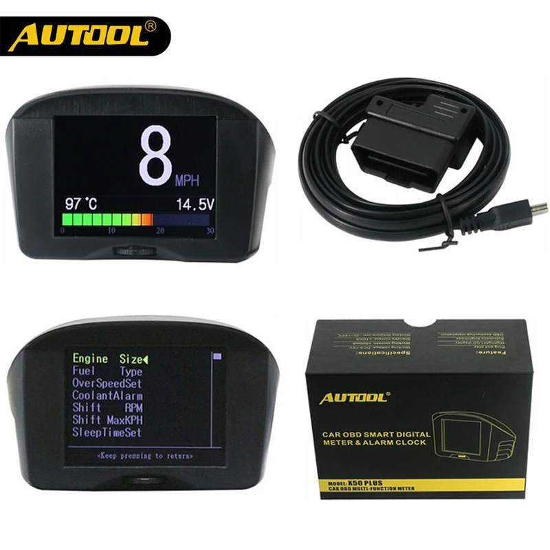 

AUTOOL 2.4'' Multi-Function Car OBD Smart Digital Meter & Alarm Fault Code Water temperature gauge voltage speed meter display