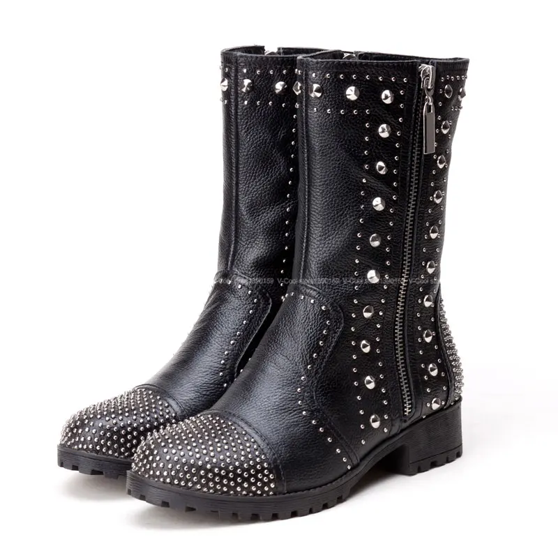 2015 Women Luxury Rivets Motorcycle Boots Designer Shoes High Quality ...