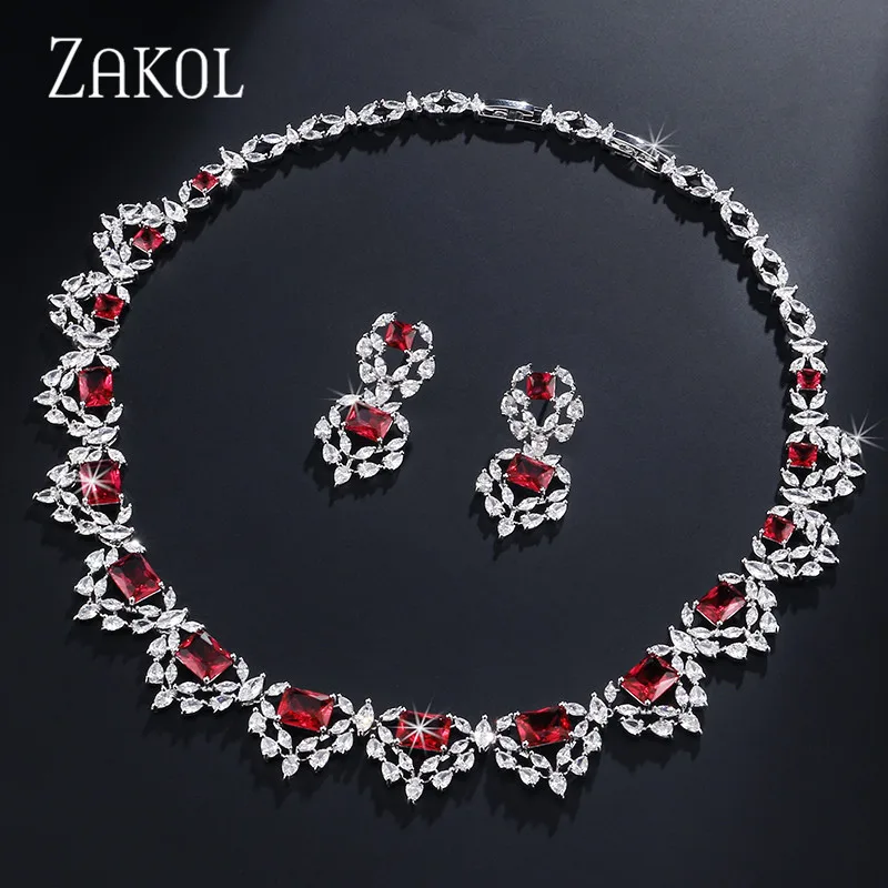 

ZAKOL Marquise Nigerian African Bridal Wedding Jewelry Set CZ Zirconia Stone Statement Necklace Set For Women FSSP338