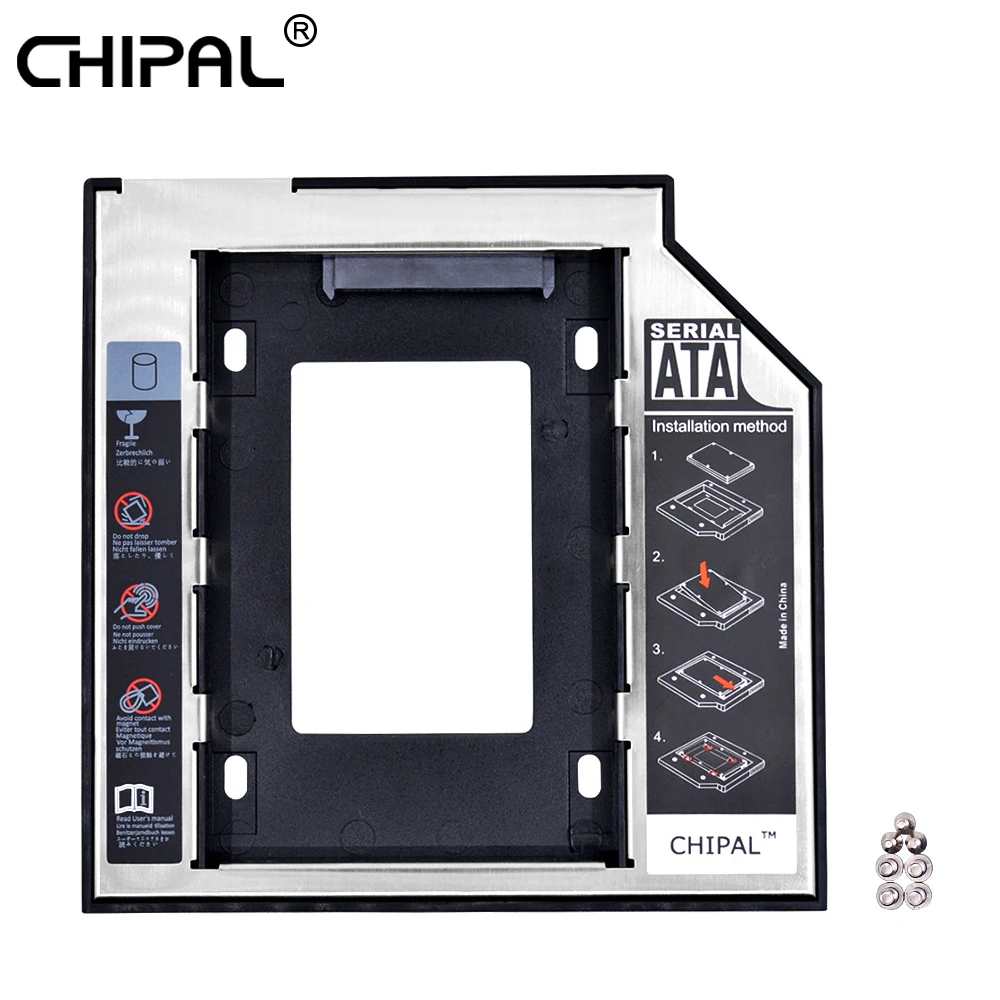 

CHIPAL Universal 2nd HDD Caddy 9.5mm SATA 3.0 2.5" SSD Case Hard Drive Enclosure + LED Indicator for Laptop CD DVD ROM Optibay