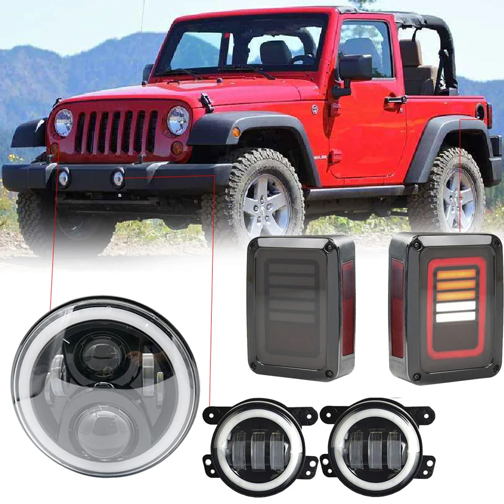 

Pair 7" Sealed LED Headlights For Jeep DOT Wrangler Jk TJ Halo Projector Headlight 4 Inch Fog Lamp Taillight Light For Jeep jk