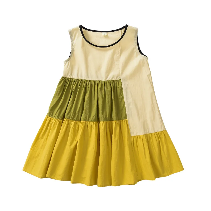 

2019 Summer Girls Vest Dress Colorblock Cotton Teens Kids Princess Party Frocks Fashion Children Clothes Baby Sleeveless Dress