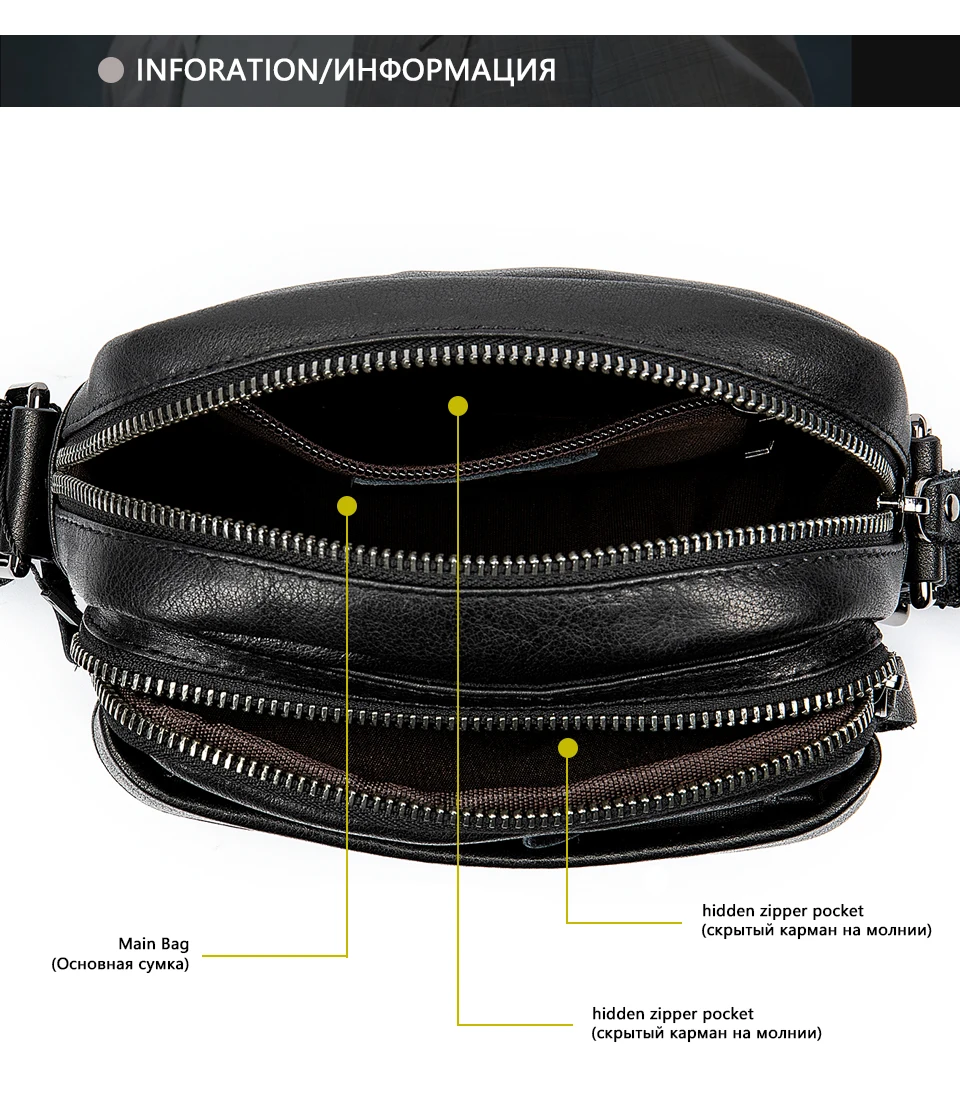 Men's Shoulder Bag for Men Crossbody Bags Genuine Leather Flap Small Male Bussiness Handbags with Zipper Messenger Bag 5