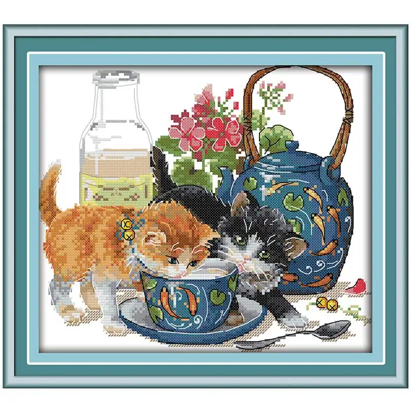 

Curious cat animals counted printed on the canvas DMC 11CT 14CT DIY kits Cross Stitch embroidery needlework Sets handmad