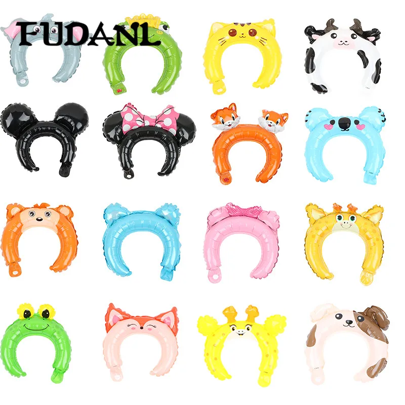 

10pcs Cute Animal Tiara Headband Foil Balloons Frog Panda Fox Mickey Minnie Baby Shower Happy Birthday Wedding Party Decorations