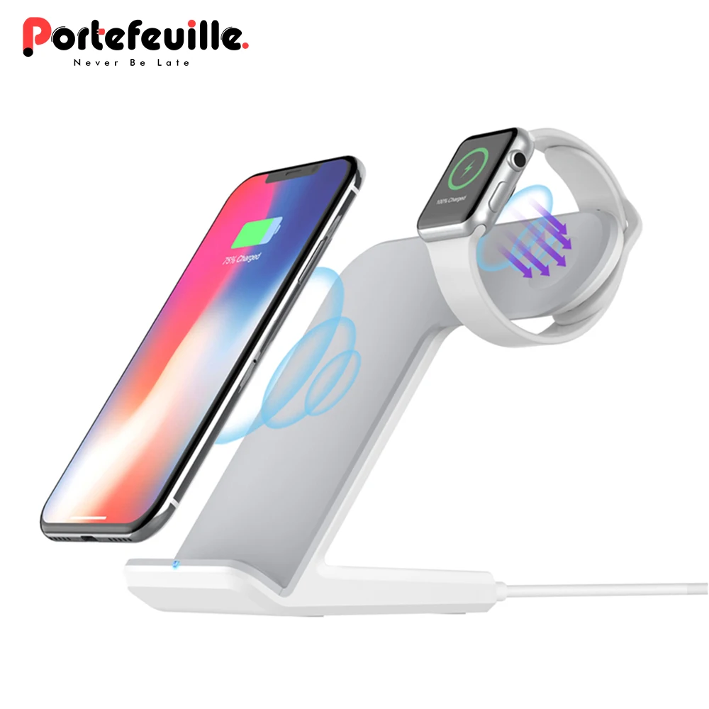 

Portefeuille 7.5W Qi Wireless Fast Charger Holder Stand for Apple Watch Redmi iPhone 8 Plus X Samsung Note S9 Induction Charging