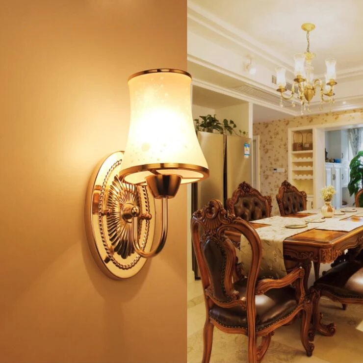 

7W LED Wall Sconce Light Fixture Indoor Bedside Lamp E14 Bulb Glass Lampshade Living Room