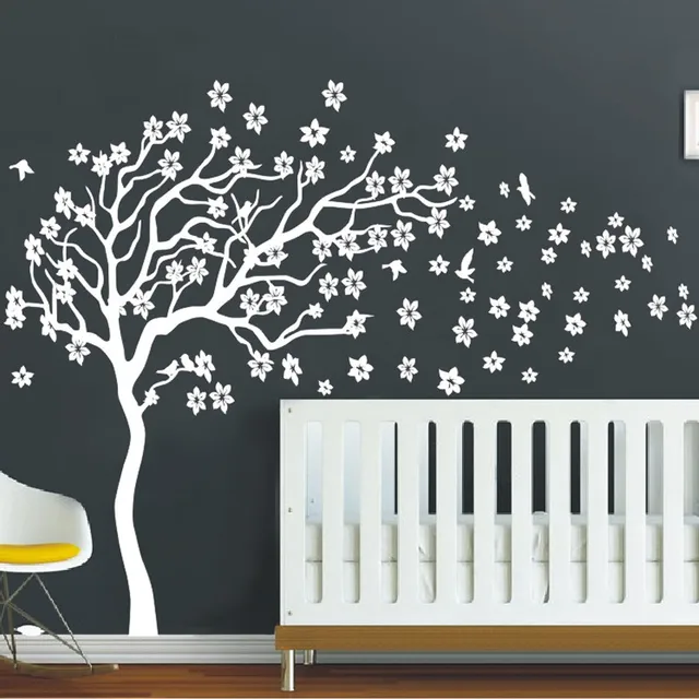 Huge White Tree Flowers Vinyl Wall Decal Nursery And Birds Huge White Tree Flowers Vinyl Wall Decal Nursery And Birds Art Baby Kids
