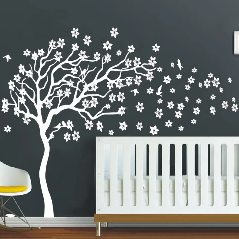 Riesige Weisse Baum Blumen 3d Vinyl Wandtattoo Kindergarten Baum Und Birds Wall Art Baby Kinderzimmer Wand Decor Wandaufkleber Decor White Tree Stickers Home Decorwall Stickers Home Decor Aliexpress