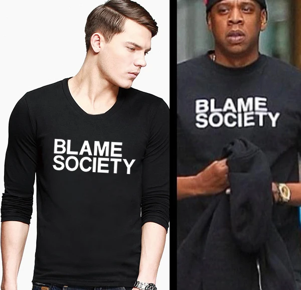 Jay Z Blame Society Letter Print Men Black Long Sleeve T Shirts Male T-shirt Man Top Tee Shirt Boys Clothing Oliver Punk Cinic