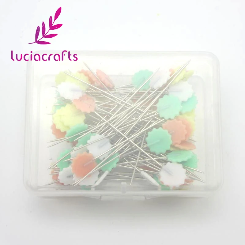 Lucia crafts 1 кор./лот(50 шт./кор.)/(100 шт./кор.) 10*50 мм швейная фурнитура в стиле пэчворк шпильки с цветочной брошью для шитья булавки с коробкой J0144