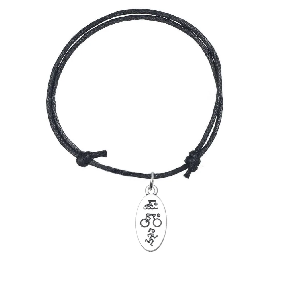 

Skyrim Sporty Style Wax Cord Rope Adjustable Bracelets With Triathlon Charm Eight Colors Choices Fit For Gifts 10pcs/lot